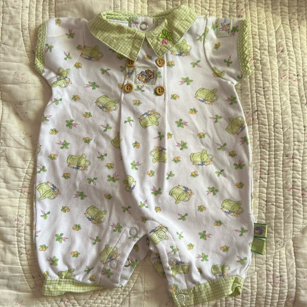 Peter Rabbit Vintage Onesie, premie onsie, baby, unisex, green, white, spring
